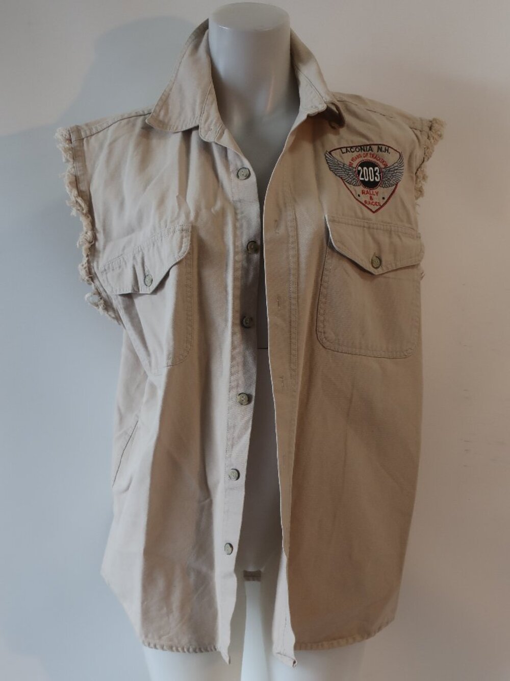 Mens Biker Design Collection Tan (Item- 22) 2003 Laconia Biker Button Shirt L